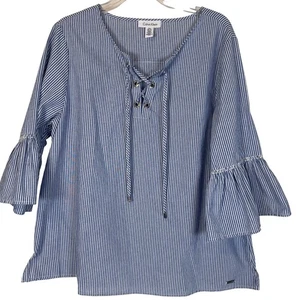 Calvin Klein women's top size XL Never worn Blouse Top Bell Sleeve Blue White - Picture 1 of 12