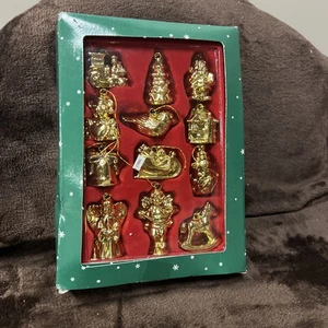 Vintage 12pk Gold Tone Mini Christmas Ornaments  - Picture 1 of 3
