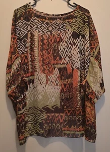 Woman's Multicolor Semi-Sheer Geometric Design Shirt; Dolman Sleeves; Size 2XL - Picture 1 of 2