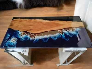 Stunning Ocean Wave Epoxy Dining Table | Handcrafted Acacia Wood Resin Table top - Picture 1 of 9