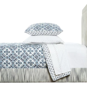 $939 JOHN ROBSHAW PALITA LAPIS KING QUILT BLANKET SHAMS SET SKY NAVY BLUE FLOWER - Picture 1 of 6