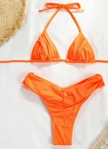 Women's Solid Color Fashion Casual Bikini Scrunches Butt Swimwear 2 Pcs Set New - Picture 1 of 41