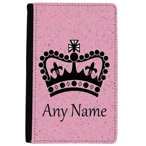 PERSONALISED PRINCESS CROWN PRINT FAUX LEATHER UK PASSPORT COVER/HOLDER HOLIDAY - Picture 1 of 4