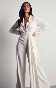 Mono Misspap para mujer blanco satinado estilo envolvente cuello en V manga larga PVP £75 - Imagen 1 de 16