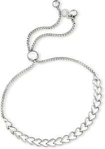 14K White Gold Plated Heart Shape Love Charm Fancy Bracelet 7.5 in For Women's - Picture 1 of 8