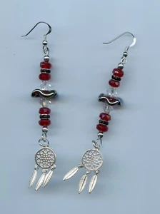 Sterling Silber, Lampwork Perlen, Swarovski Kristalle, Traumfänger Ohrringe - Bild 1 von 2