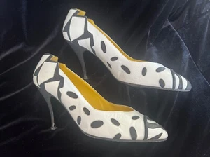 Tacones de cuero Thierry Mugler talla 39 Linea Lidia negro N blanco París RARO EE. UU. 8,5-9 - Imagen 1 de 10