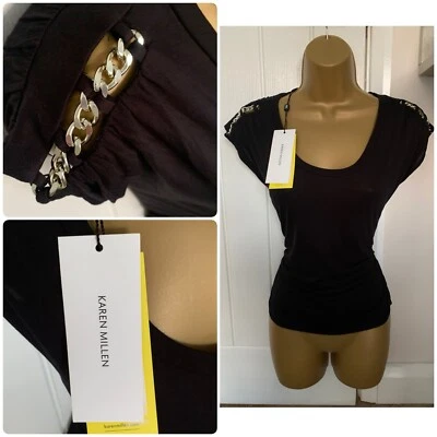 Karen Millen Stretchy Top T-shirt Relaxed Fit Chain Detail US8 U.K. Size 12 - Image 1 of 4