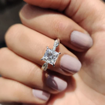 1.88Ct White Princess Cut Moissanite Twisted Pave Engagement Ring 10k White Gold - Image 1 of 4