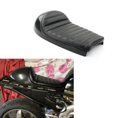 Almofada de assento retrô ajuste universal motocicleta café corrida couro ecológico preto - Imagem 1 de 4