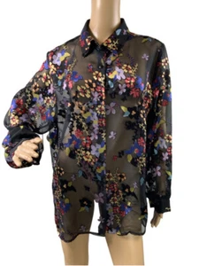 Joanna Plus Damen transparentes geblümtes Top 1X schwarz mehrfarbig Gartenmädchen Cottagecore - Bild 1 von 11