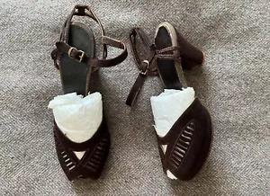 1940er Vintage braune Wildleder Leder Plateau Schuhe/Sandalen - toller Schnitt - Arbeit, 4 - Bild 1 von 10