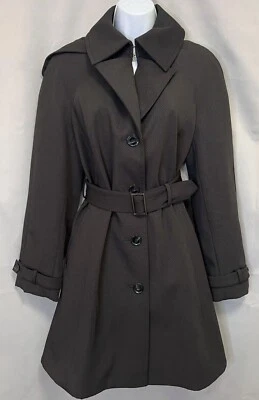 Gabardina de Colección Hilary Radley Talla 4 Negra Longline Forrada Bolsillos Cadena Plisada Foto 1 de 4