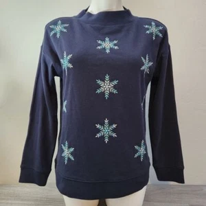 Suéter Talbots Azul Top Talla S Bordado Copos de Nieve Sin usar, en caja, Forrado de Vellón - Imagen 1 de 9