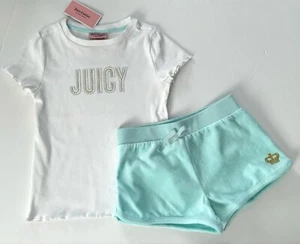 NWT, Girls White-Green Juicy Couture Set of 2. T-Shirt +Velour Shorts. Size 8/10 - Picture 1 of 3