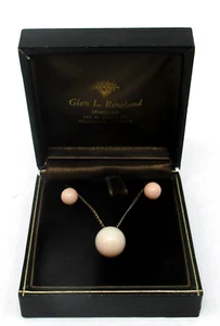 Vintage Signed LANG 14K Gold Angel Skin Coral Bead 18" Necklace Earrings Set - Picture 1 of 19