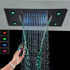 LED Soffione doccia bagno 49x35 cm nero cascata quadrato Effetto Pioggia ottone