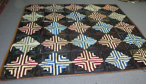 Antique American Handmade Primitive Quilt Coverlet  80" x 100" Diamond Log Cabin