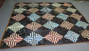 Antique American Handmade Primitive Quilt Coverlet 80" x 100" Diamond Log Cabin - Picture 1 of 7