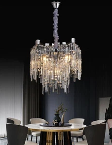 Lampadario in cristallo stile barocco argento lampada 6 luci con pendenti 55 cm - Foto 1 di 2