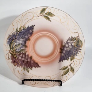 Pink Frosted Glass Bowl Hand Painted Purple Lavender Floral w/Gold Accents VTG - Picture 1 of 12