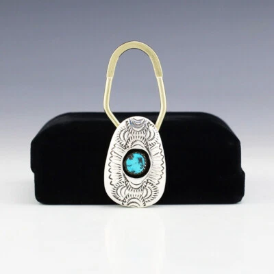 LLAVERO NAVAJO NATIVO AMERICANO PLATA ESTERLINA Y TURQUESA DE SHIRLEY SKEETS Foto 1 de 4