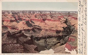 Cartolina d'epoca stampata prima vista Grand Canyon dell'Arizona 1908 Hotel El Tovar - Foto 1 di 2