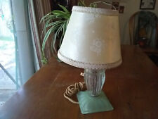 Antique Glass Vanity Table Lamp with Fabric Shade Working Condition