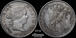 ESPAÑA, Isabel II, 40 Céntimos 1866, Estrella 6 Puntas, Madrid, XF - Imagen 1 de 6