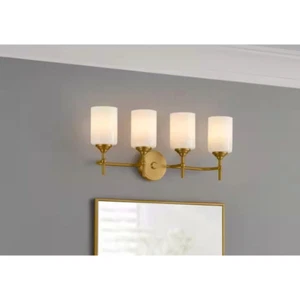 Home Decorators Collection 39340-HBBW Ayelen 4-Light Matte Brass Modern Bathroom - Picture 1 of 5