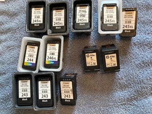 12 pustych wkładów atramentowych Canon i HP - 245XL, 243, 246XL, HP 61XL - Zdjęcie 1 z 1