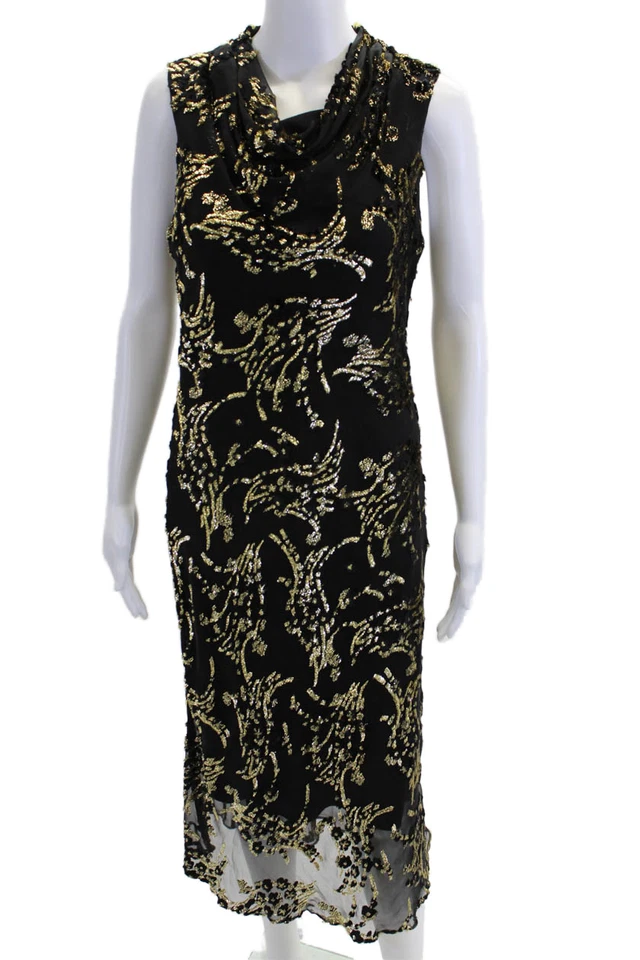 Vestido negro Ulani 2 estampado texturizado cuello drapeado seda Trina Turk para mujer talla 6 Foto 1 de 4