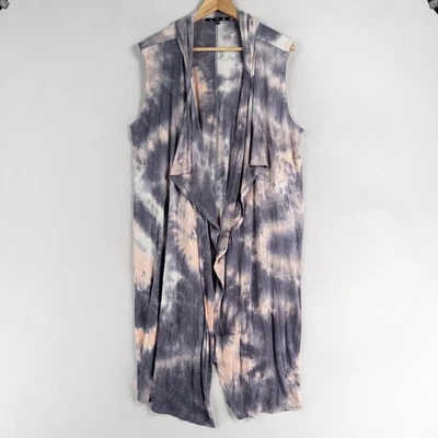 Chaleco plumero Coin 1804 sin mangas con capucha 1X Tie Dye gris melocotón rayón spandex suave Foto 1 de 4