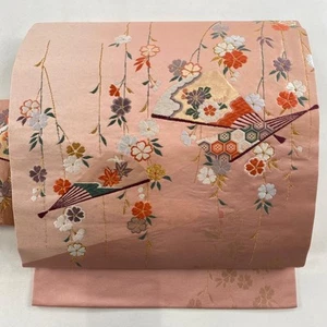 JAPANESE KIMONO BELT NAGOYA OBI PINK PURE SILK BB9310 YZ - Picture 1 of 5