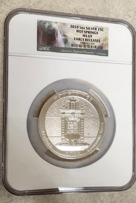 2010 Early Release 5oz ATB Silver 25C "Hot Springs" - MS69 - NGC - Image 1 of 4