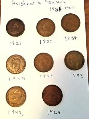 AUSTRALIA PENNIES 1922-1964 8 COINS - Image 1 of 4