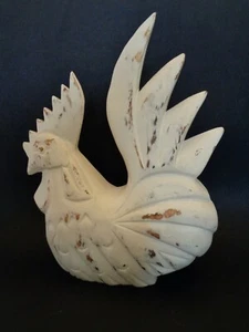 LARGE CARVED WOODEN COCKEREL / ROOSTER PAINTED CREAM maybe COMBINE POSTAGE - Picture 1 of 7