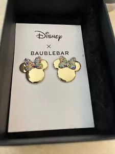 Disney x BaubleBar Minnie Mouse Rhinestone Bow Gold Stud Earrings - Picture 1 of 2