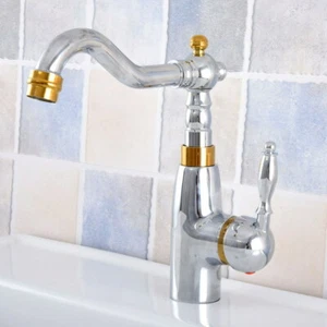 Grifo de lavabo de baño cromado pulido y dorado mezclador grifo montado en cubierta Qsf813 - Imagen 1 de 7