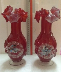 VINTAGE MURANO Art Glass Red Vase x 2 pcs - Picture 1 of 8