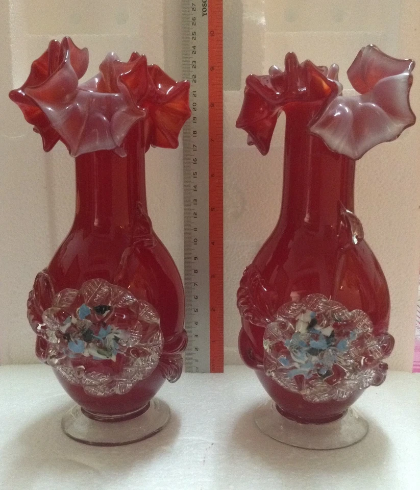 VINTAGE MURANO Art Glass Red Vase x 2 pcs - Image 1 of 4