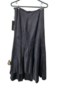 ForCynthia A Line Maxi Anthracite Black Faux Suede Skirt lined Sz 8 Boho Classic - Picture 1 of 10