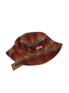 Sombrero cubo a cuadros cepillado Stüssy rojo talla L/XL - Imagen 1 de 3