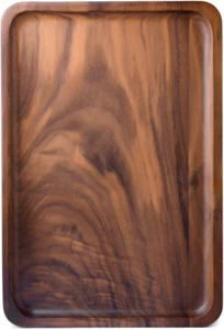 Wood Serving Tray Wooden Decorative Coffee Tea Platter Black Walnut 13.4 X 9 Inc - Picture 1 of 8
