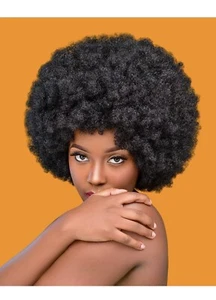 70's Afro Wig for Women, Natural Black Short Afro Kinky Curly Wig Synthetic Wig - Picture 1 of 5