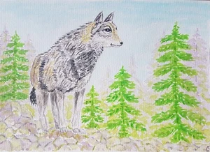 Aquarell Wolf 14,8 x 21 cm handgemalt  - Bild 1 von 1