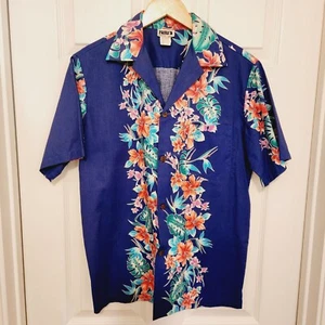 Vintage FUMI'S Originals Honolulu Hawaiian Shirt Blue With Floral Patterns - Picture 1 of 4