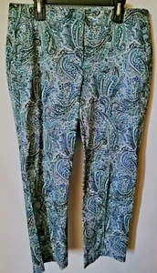 Talbots Damen blau Paisley Stretch Hose Baumwolle Größe 4 W31" Crop moderne Passform - Bild 1 von 2
