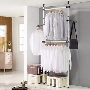 Telescopic Clothes Rail Wardrobe Organizer Hanging Rail Heavy Duty Garment Rack - Picture 1 of 12