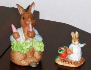 Schmid Bunny Rabbit Figurines 1990 Lights Up & 1993 Bunny with Basket - Picture 1 of 7